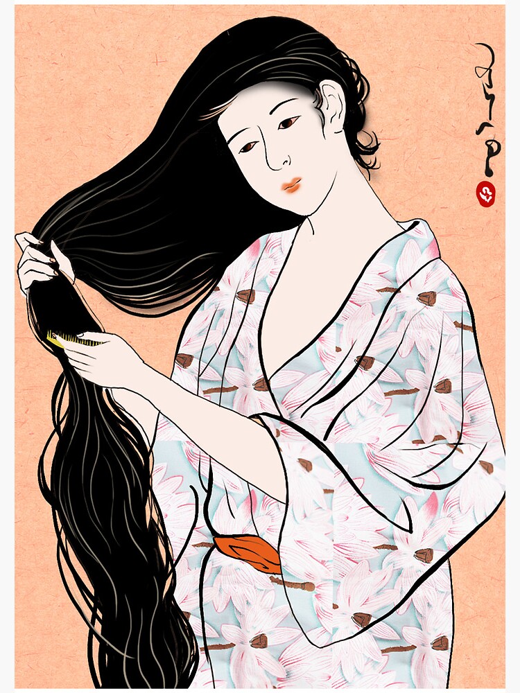 "kimono art, Japanese girl art, Japanese ink art, Traditional Japanese