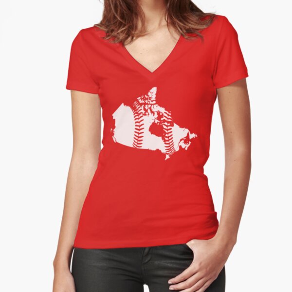 Canada Baseball (Red) Fitted V-Neck T-Shirt