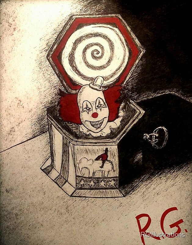 "Creepy Clown Music Box" by RGIllustrations Redbubble