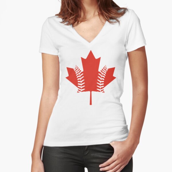 Maple Leaf Baseball Fitted V-Neck T-Shirt