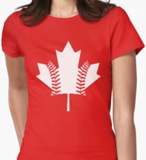 Maple Leaf Baseball (White) Women's Fitted T-Shirt
