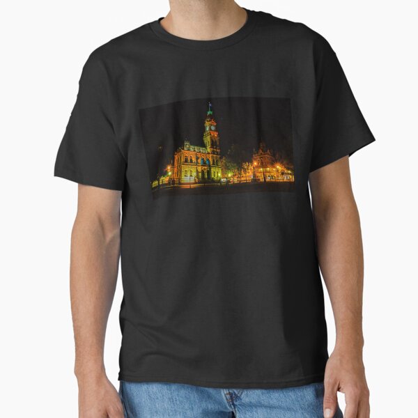 Item preview, Old Bendigo Town Hall and Shamrock Hotel at Night designed and sold by Steven Jodoin.