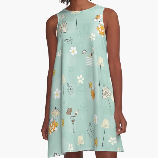 Retro Hawaiian Cocktail Hour A-Line Dress