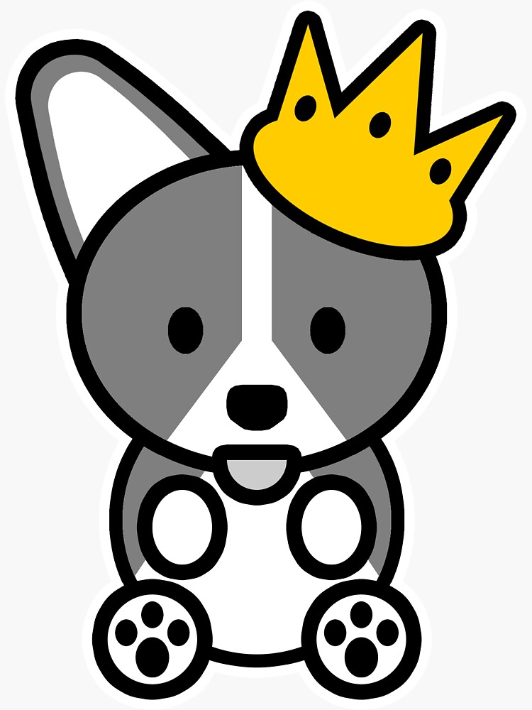Thumbnail 3 of 3, Sticker, Ello Corgi | Grey Gray Welsh Corgi Crown Dog Puppy Woof Pup | Jay Rauler designed and sold by jayrauler.