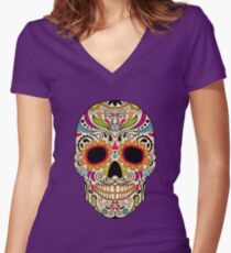 Mexican color skull Women's Fitted V-Neck T-Shirt