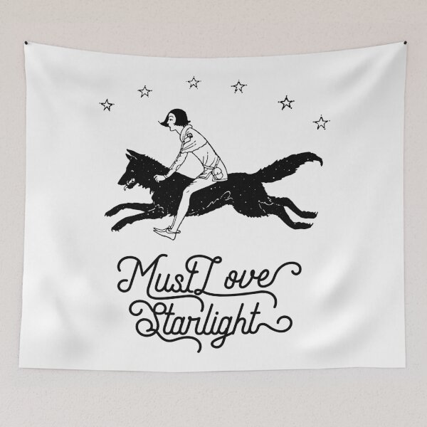 Item preview, Must Love Starlight - Girl Riding Star Speckled Fox Wolf Jumping Over Stars designed and sold by dustofwings.