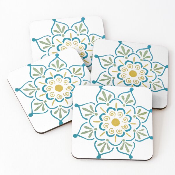 Artikelvorschau, Grün-blaue gelbe Mandala-Blume entworfen und verkauft von Melissa Renee.
