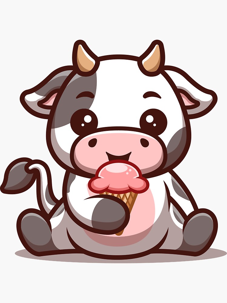 Cow Sitting Eating Ice Cream Cute Cartoon