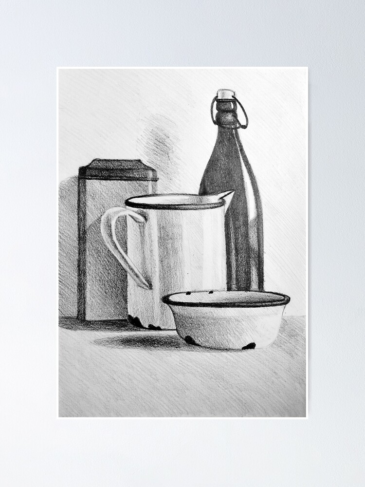 "Still life drawing with kitchen items" Poster by ...