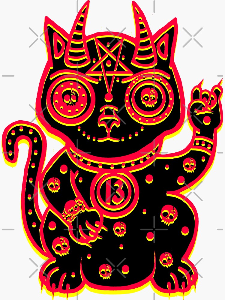 "Maneki Neko Demon Cat" Sticker for Sale by heathengirl64 Redbubble