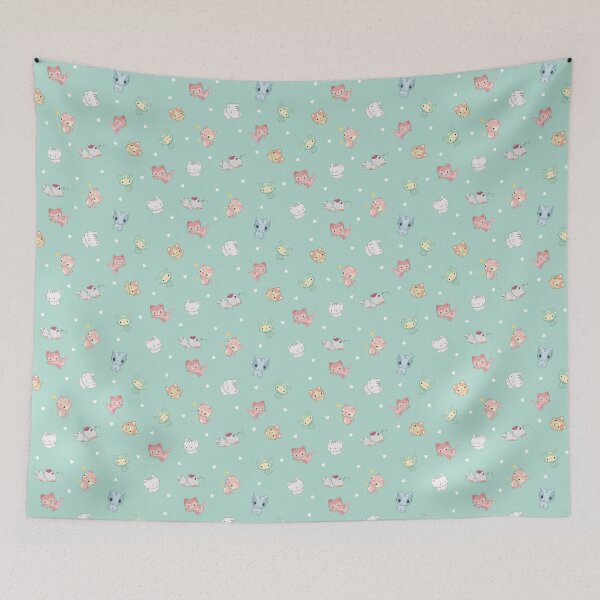 Item preview, Green Kawaii Cat Pattern designed and sold by darklanterndsn.
