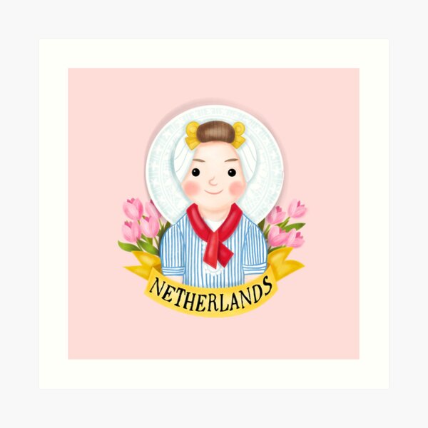 Dutch Girl with Tulips Art Print