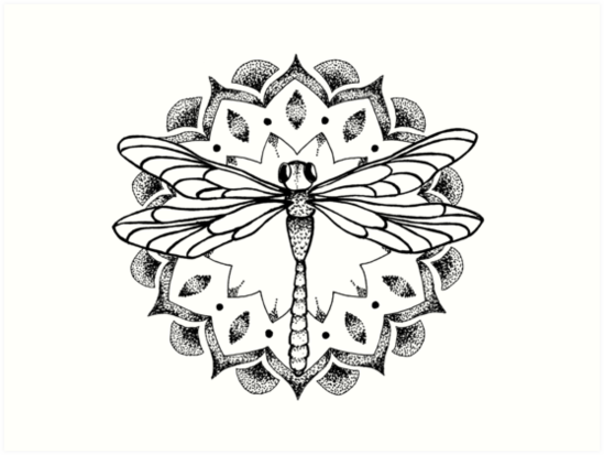 Download "Dragonfly Mandala" Art Prints by georgiamason | Redbubble