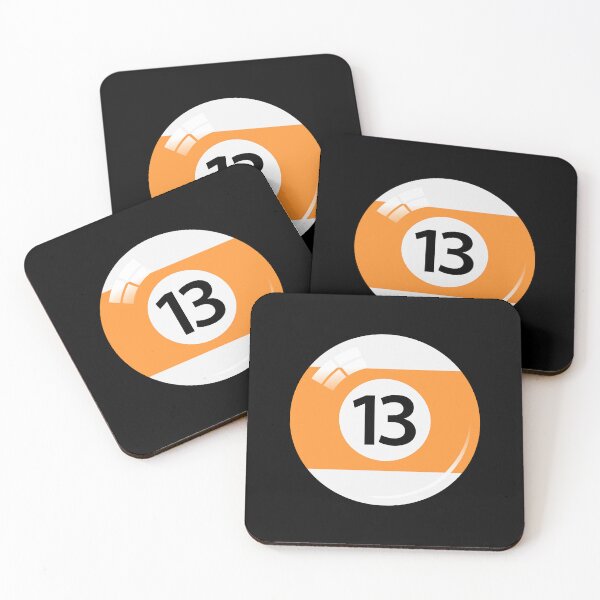 Artikelvorschau, Billardkugel Nummer 13, orange und weiß mit Reflexion entworfen und verkauft von PegeenWarm.