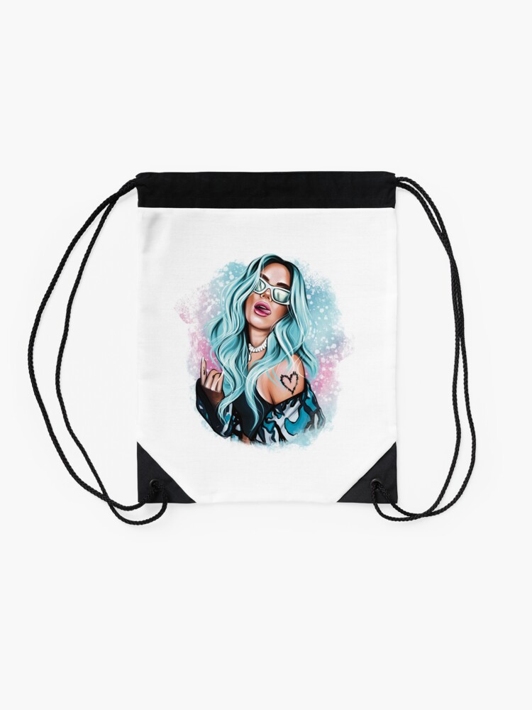 Discover Karol G with Blue Hair Illustration with Bichota Word Drawstring Bag