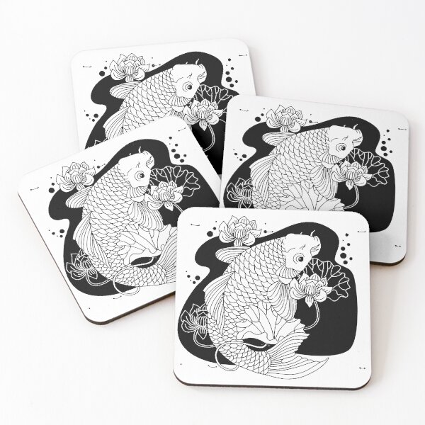 Item preview, Japanese Fish and Flower Tattoo Print designed and sold by JoyforU.