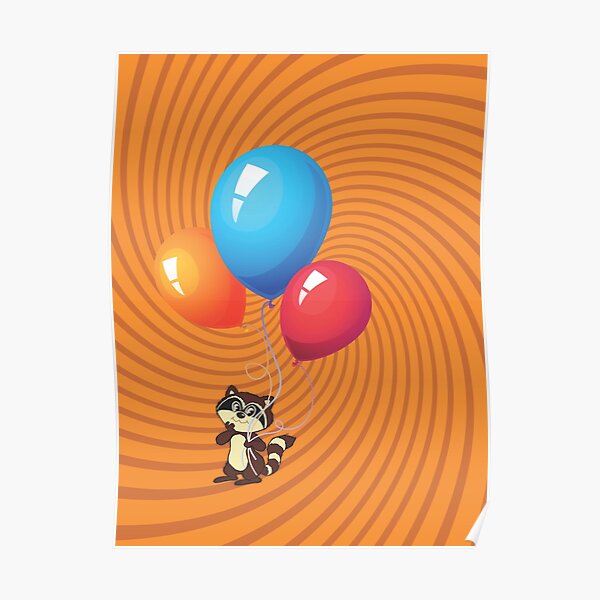 Birthday Balloons With Cartoon Raccoon Bandee From CartoonGems Poster