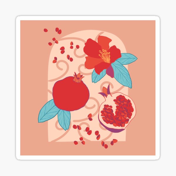 Grenade fruit fleur rouge et ocre motif arabesque Sticker