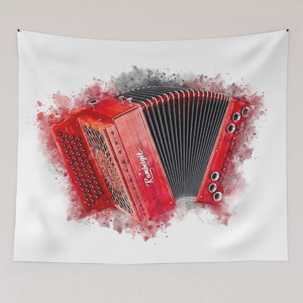 Item preview, Red Vintage Accordion Watercolor Painting designed and sold by Andreea Eva Herczegh.