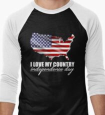 I Love My Country USA Independence Day T Shirt Men's Baseball ¾ T-Shirt