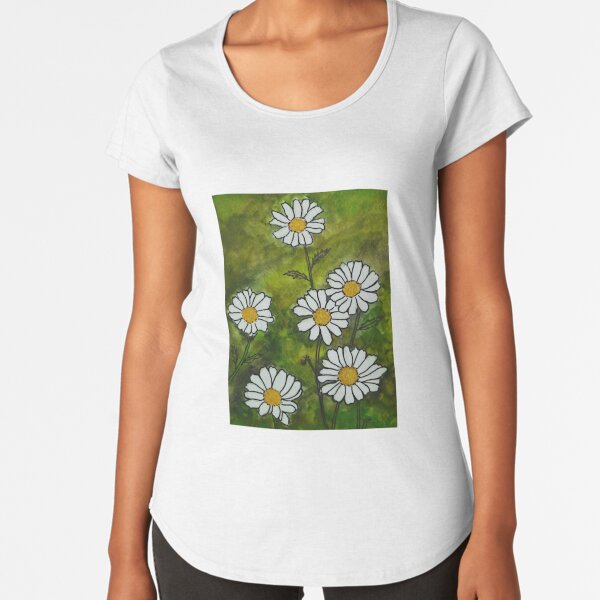 White Daisy Flowers Premium Scoop T-Shirt