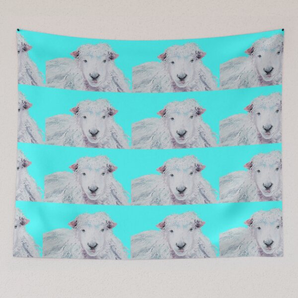 Item preview, A Woolly sheep on turquoise background designed and sold by MatsonArtDesign.