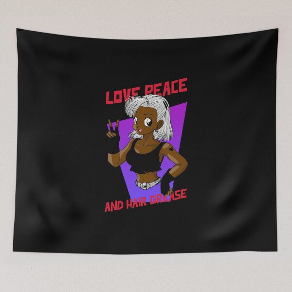 Item preview, Grey Anime Brown Girl Black Woman Afro Boss Love Peace Action Hero Manga designed and sold by CreatedbyJR.