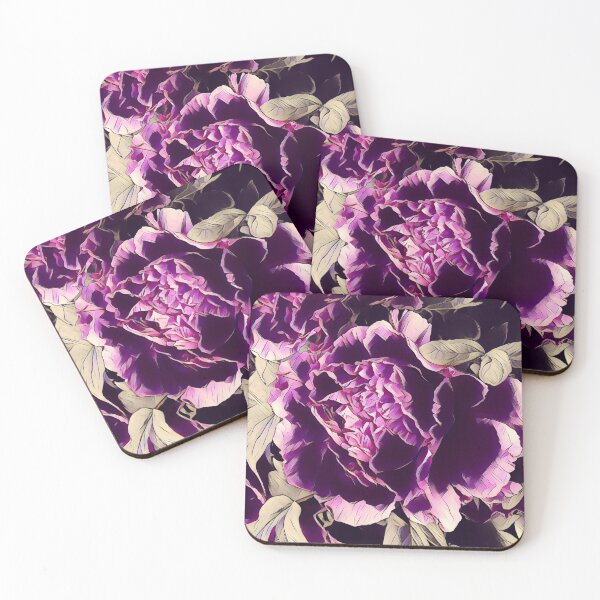 Item preview, 1980s boho chic feminine botanical watercolor floral purple peony designed and sold by LEILA ART SPACE.