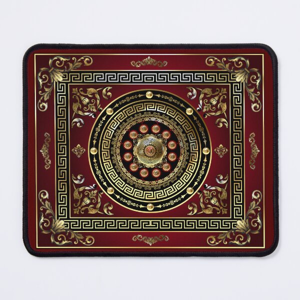 Item preview, Greek Key Meander Red Gold Black Medallion Baroque designed and sold by Yiorgos Designs.