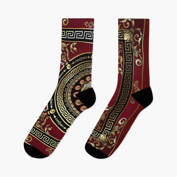 Item preview, Greek Key Meander Red Gold Black Medallion Baroque designed and sold by Yiorgos Designs.