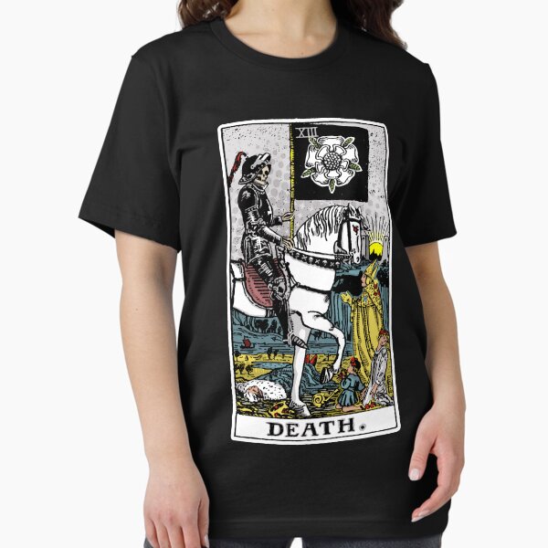 Vista previa del artículo con la obra «Death Tarot Card - Major Arcana - adivinación - ocultismo Camiseta esencial», diseñado y vendido por createdezign.