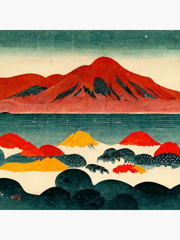 "Japanese Mountains Wall Art" Sticker for Sale by Danartprints Redbubble