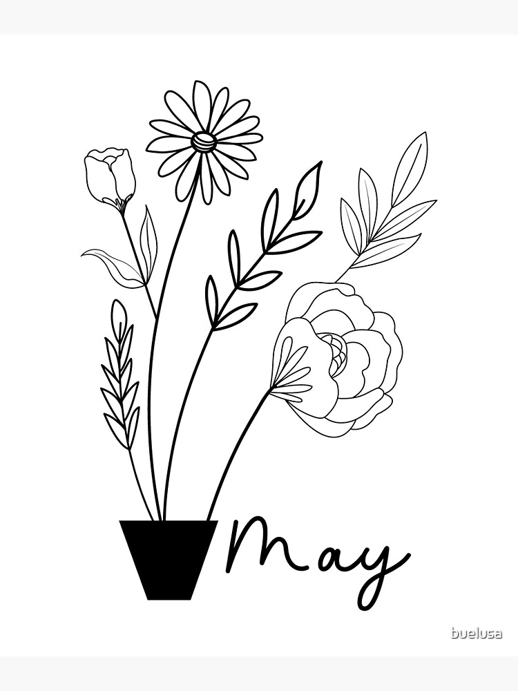 "May Birth Flower Line Drawing" Poster for Sale by buelusa Redbubble