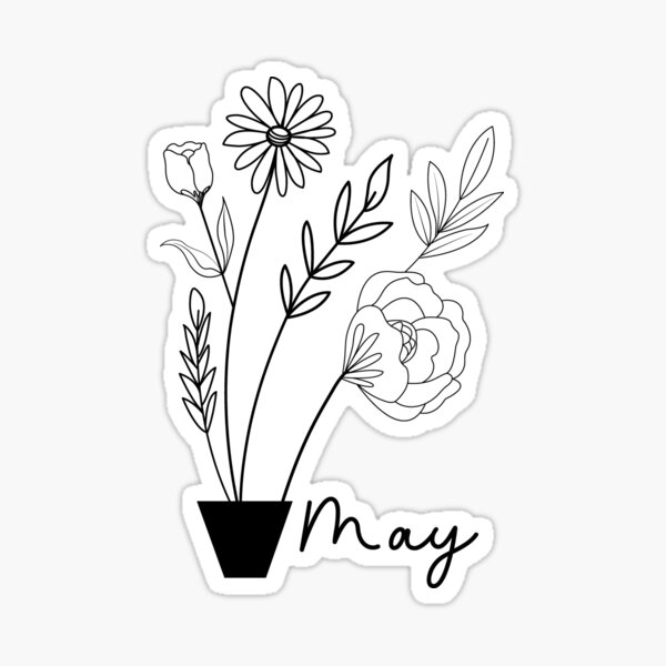 "May Birth Flower Line Drawing" Sticker for Sale by buelusa | Redbubble