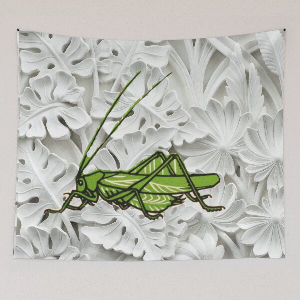 Item preview, Grasshopper on White Floral designed and sold by ArtMeetsPizza.