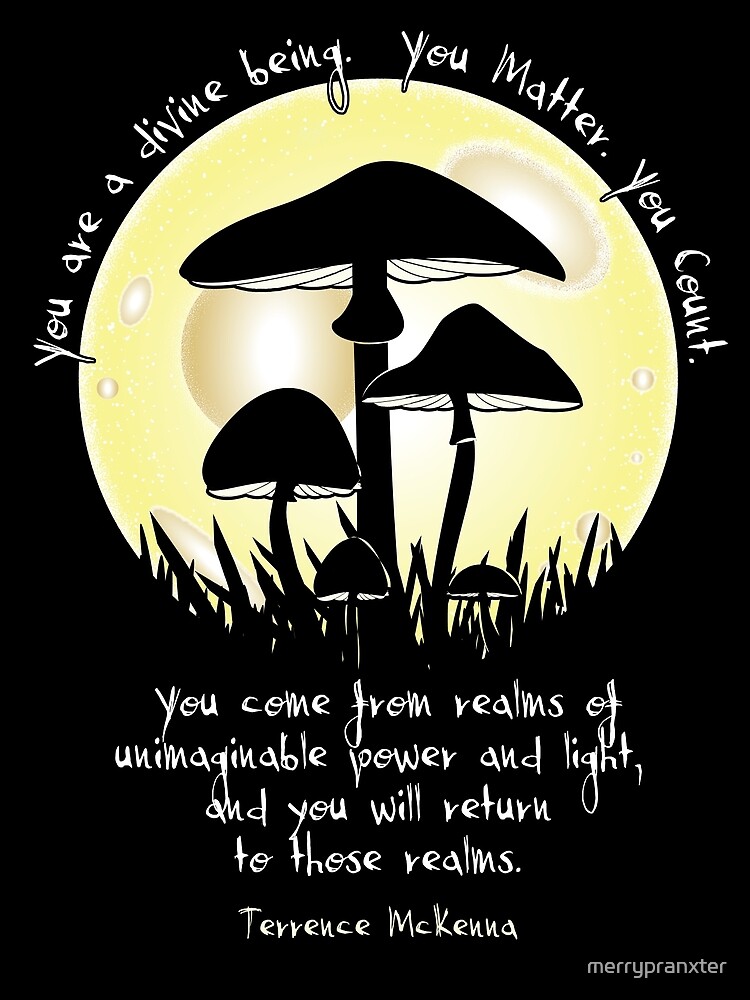 "Mushrooms in Moonlight Terrence McKenna Quote" Metal Print by