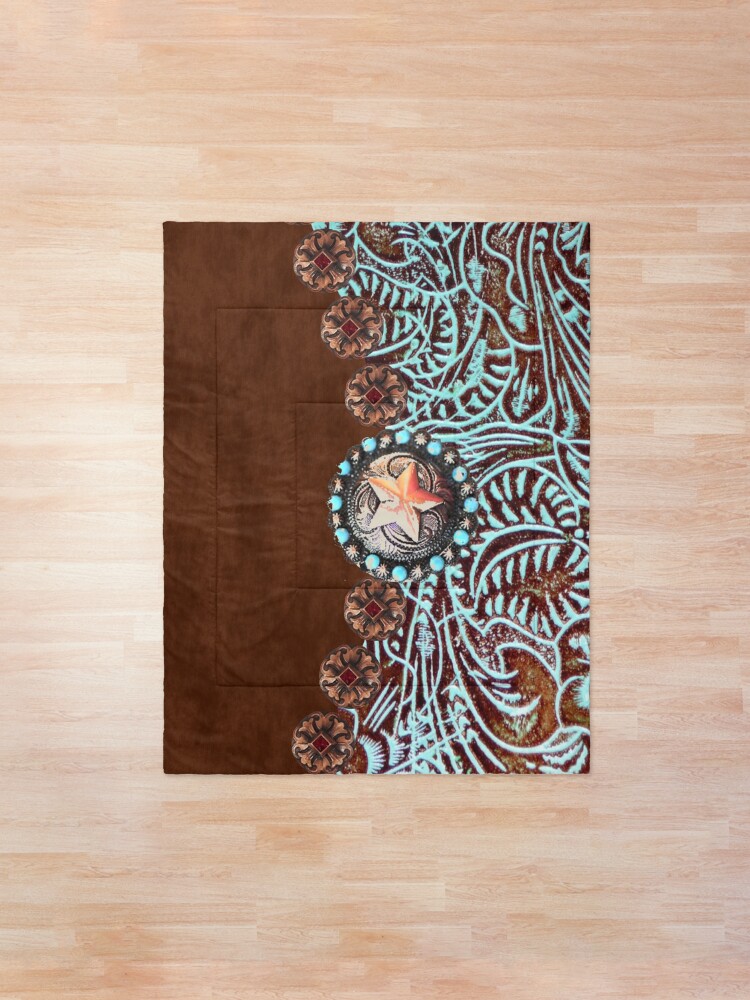 Alternate view of Primitive cowboy cowgirl western country brown turquoise Comforter