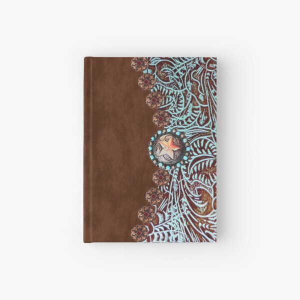 Primitive cowboy cowgirl western country brown turquoise Hardcover Journal