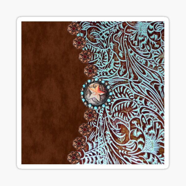 Primitive cowboy cowgirl western country brown turquoise Sticker