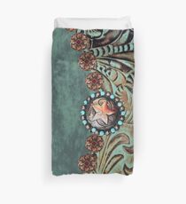 Rustic cowboy cowgirl western country green teal leather Duvet Cover