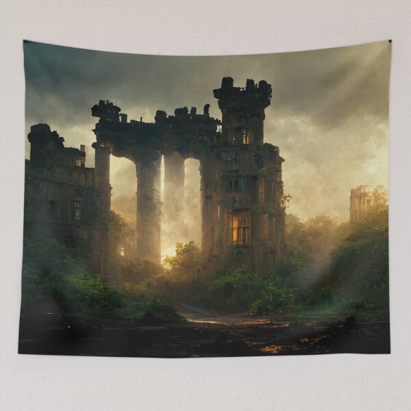 Item preview, Castle In Ruin At Golden Hour designed and sold by FantasyAI.