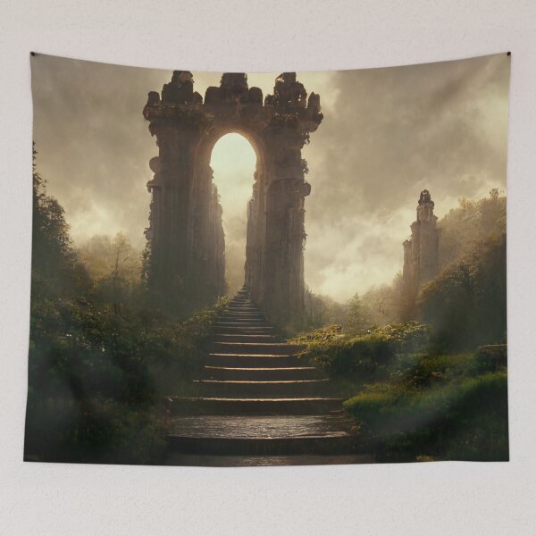 Item preview, Elven Castle At Golden Hour designed and sold by FantasyAI.