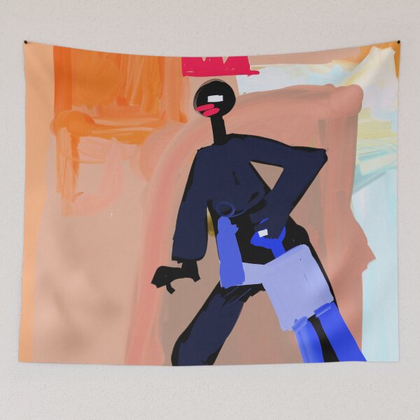 Item preview, Weird Person silhouette with one eye and a small person hugging him at the level of the pelvis expressionism painting designed and sold by KARTICK DUTTA.