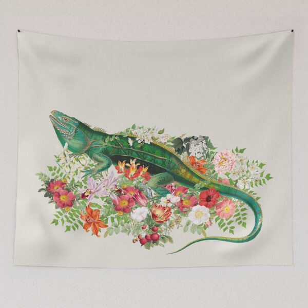 Item preview, Ornate Iguana And Beautiful Decorative Cascading Flowers designed and sold by TrulyEpoque.