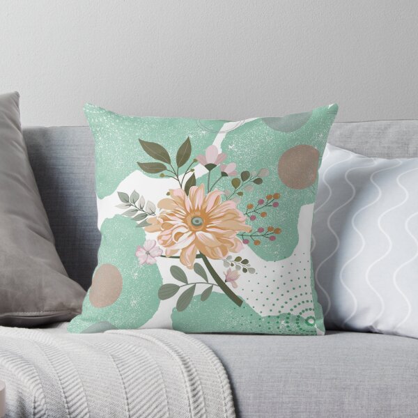 hand drawn flowers bright colors Throw Pillow