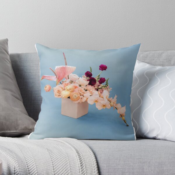 hand drawn flowers bright colors Throw Pillow