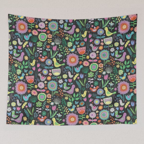 Item preview, Birds and blooms - pastels on black - pretty floral bird pattern by Cecca Designs designed and sold by Cecca-Designs.