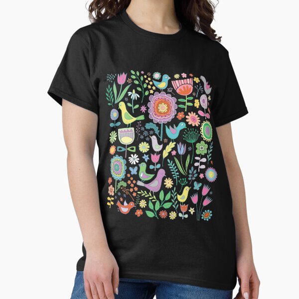Item preview, Birds and blooms - pastels on black - pretty floral bird pattern by Cecca Designs designed and sold by Cecca-Designs.