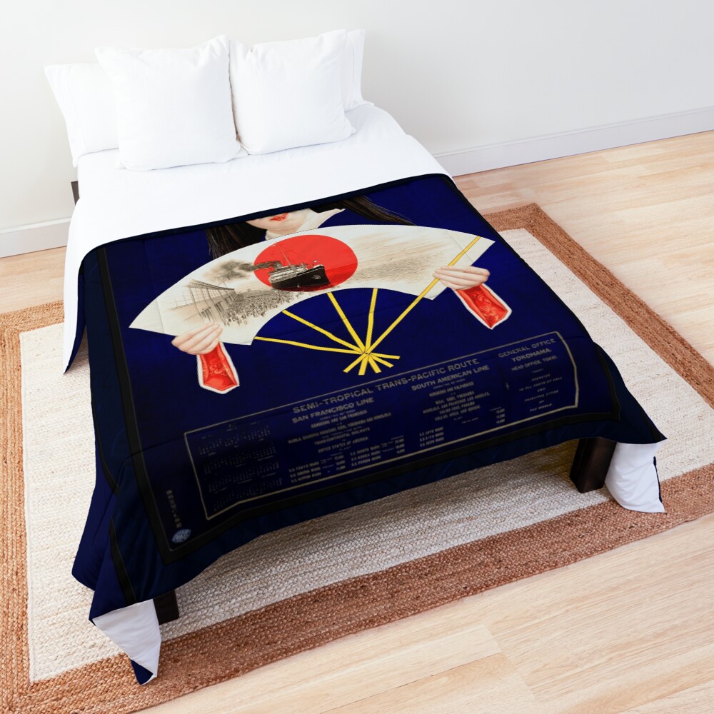 Woman With A Fan c1917 - Toyo Kisen Kaisha Remastered Vintage Art Xzendor7 Reproductions Comforter