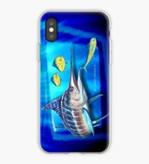Vinilo o funda para iPhone Marlin a rayas y peces con delfines